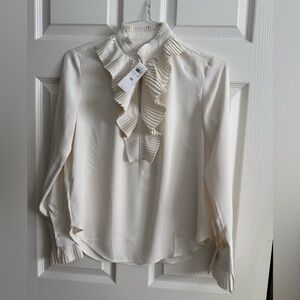 NWT Ann Taylor Pleated Ruffle Blouse, XS, Winter White